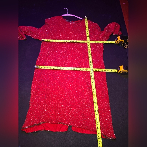 Vintage Jakelin Red 100% Rayon Long Sleeve Round Neck Knee Length Dress Size 10 - Picture 12 of 13